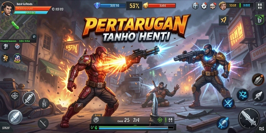 Tampilan aksi bertarung epik di <strong>55FIVE</strong> dengan karakter unik.