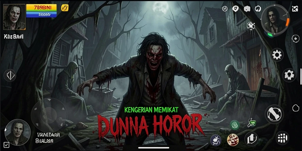 Screenshot gameplay 789BNI yang menampilkan suasana horor yang kental.