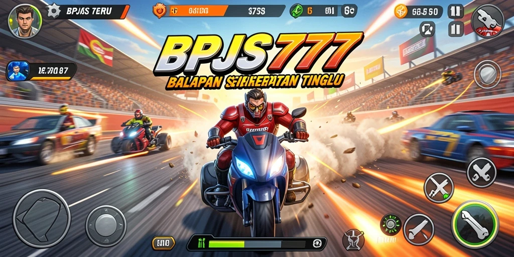 Tangkapan layar gameplay BPJS777 menampilkan balapan seru dengan mobil berkecepatan tinggi.