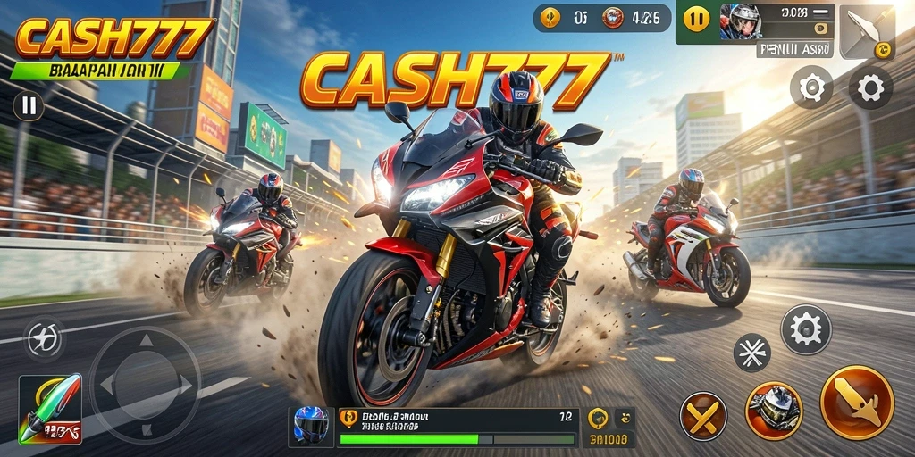 Tampilan gameplay balapan motor yang menegangkan dan seru.