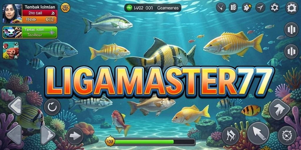 Screenshot LIGAMASTER77 menampilkan keseruan dalam menembak ikan.