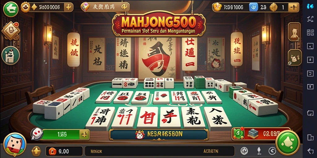 Tampilan gameplay MAHJONG500 dengan simbol berwarna dan efek menarik.