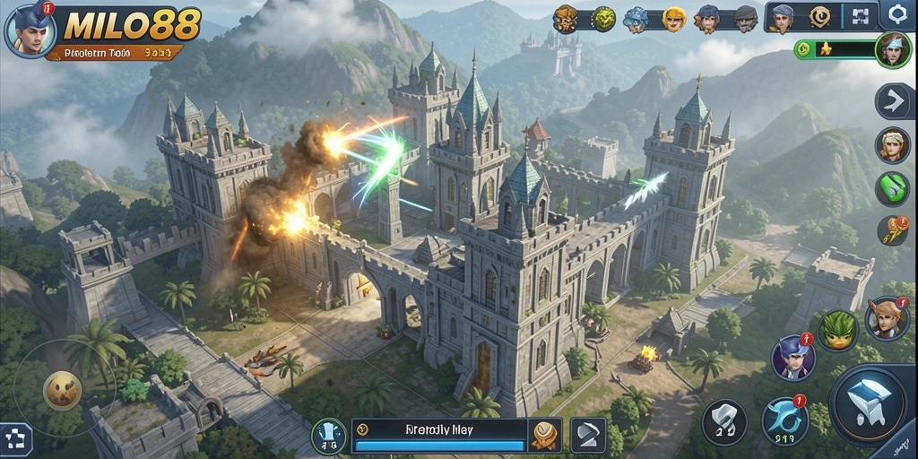 Tampilan gameplay Tower Defense yang mendebarkan di MILO88.