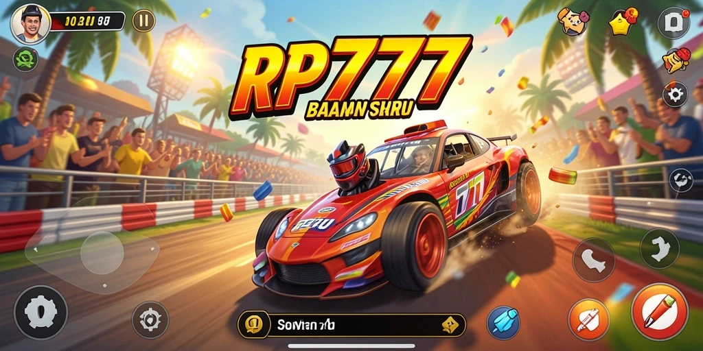 Tampilan gameplay RP777 yang menegangkan dengan mobil balap beraksi.