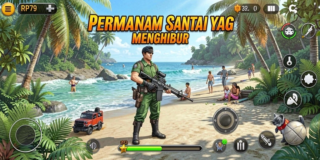 Tampilan gameplay RP79 yang penuh warna dan menghibur.