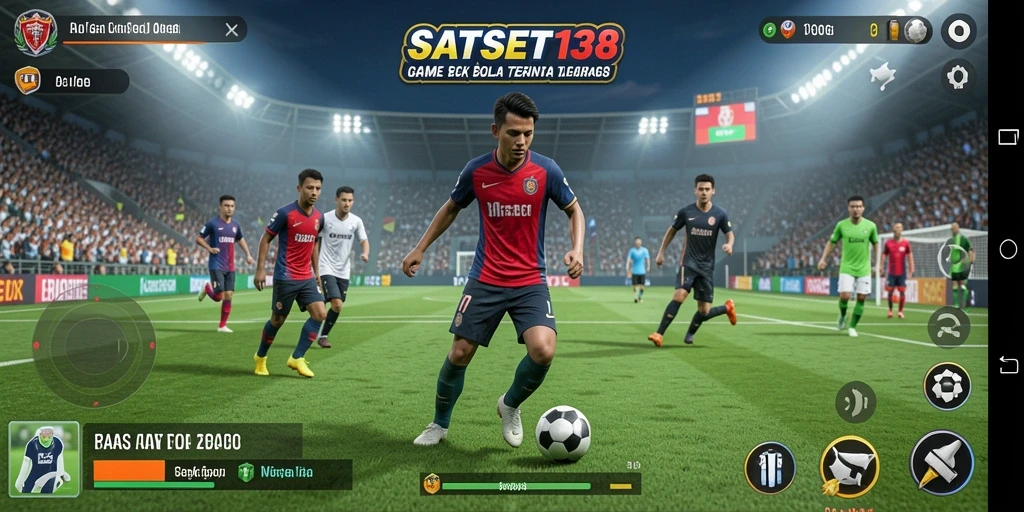 Screenshot dari gameplay SATSET138 menampilkan aksi sepak bola yang mendebarkan.