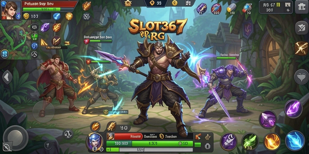 Screenshot gameplay SLOT367 yang menampilkan pertarungan seru dalam dunia RPG.