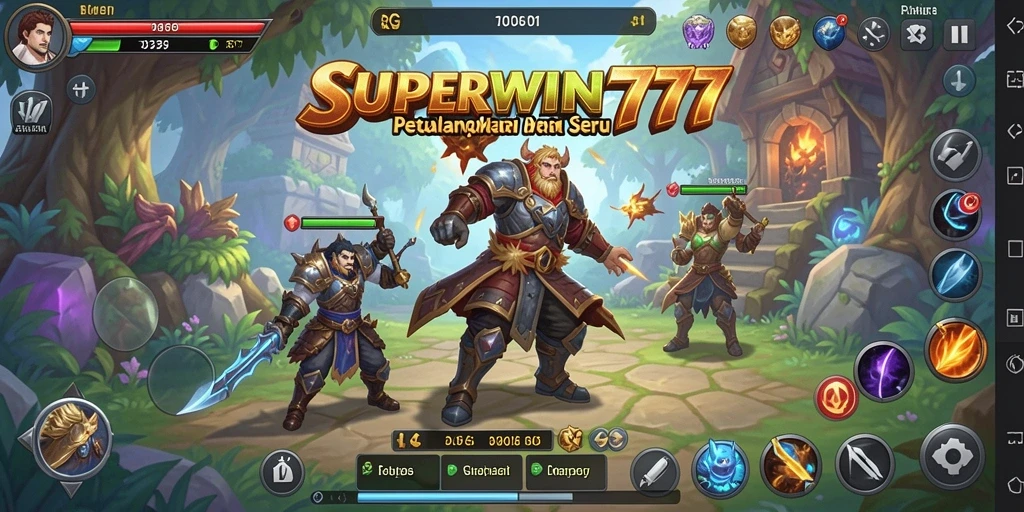Screenshot utama SUPERWIN777 memperlihatkan aksi pertarungan RPG yang mendalam.