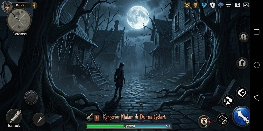 Screenshot gameplay V21 menunjukkan suasana horor yang mencekam.